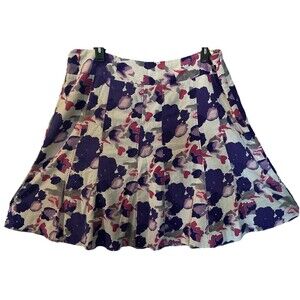 CATO Woman Water color Purple flowers Linen blend full Midi Skirt 20W